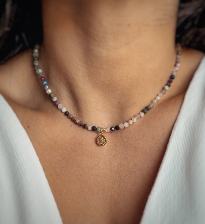 Necklace made of natural stones, Mix of Stones, gold-plated pendant