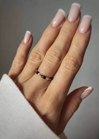 Elastic Ring Natural Stones Amazonite and Pearls Silver Gold Plated